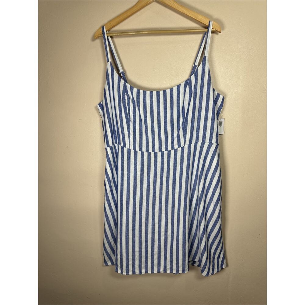 NWT Old Navy Womens Plus Size Dress Xxl Linen Blend Striped Nautical Coastal